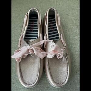 Sperry Top Sider Rose Gold Leather Slip On Laced Boat Shoe Loafers Girls 4